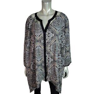 Catherines Top Plus Size 5X 34/36W Lightweight Cutouts Long Sleeve Stretch Black